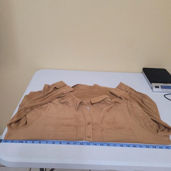 Womens Tan Faux Suede Button-Down Shirt XL‎ Career Office Executive Casual - Picture 5 of 7